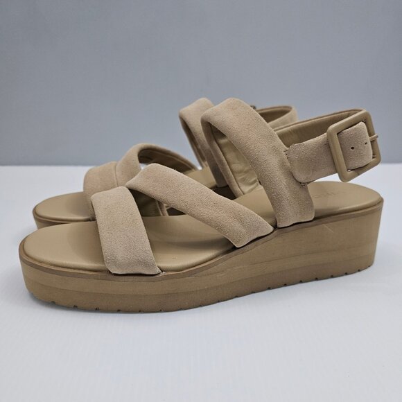NEW Vince Skylar Platform Sandal Womens 8 Beige Suede Slingback Wedge Neutral - Picture 1 of 13